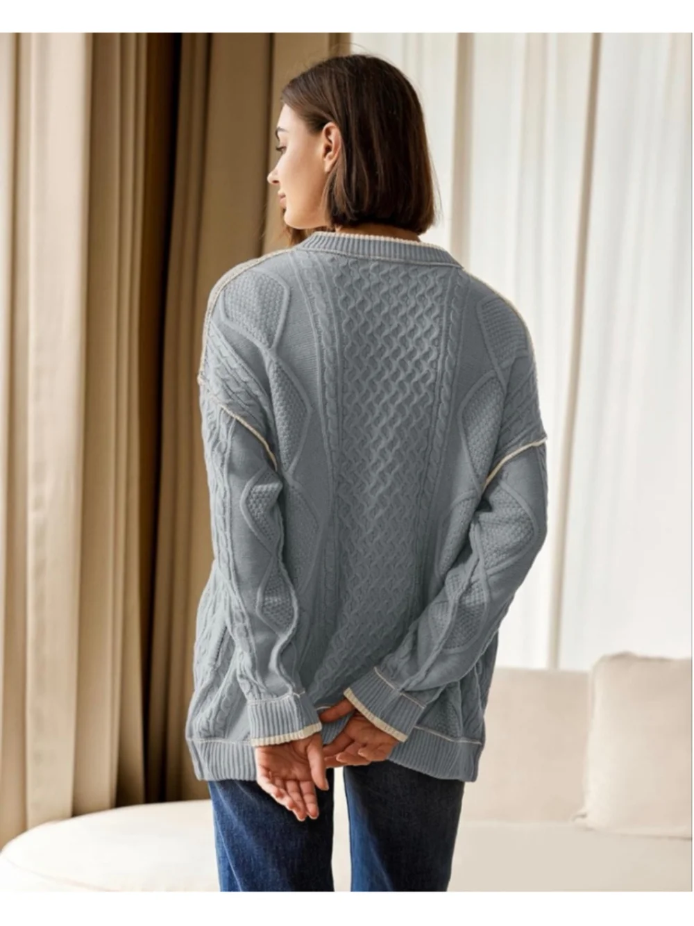 NEW Cable Knit Oversized Cardigan Button Up Striped Sweater S